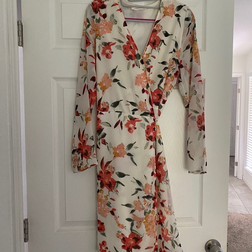 White Floral Wrap Dress